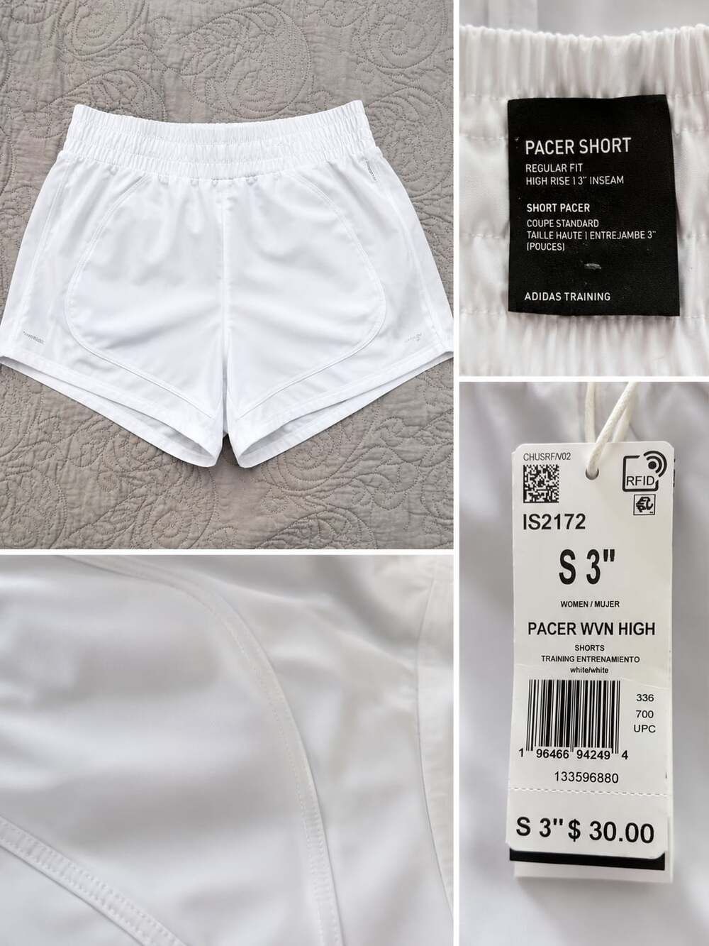 adidas Pacer Wvn High Women’s White Training Woven Athletic Shorts 3" Inseam